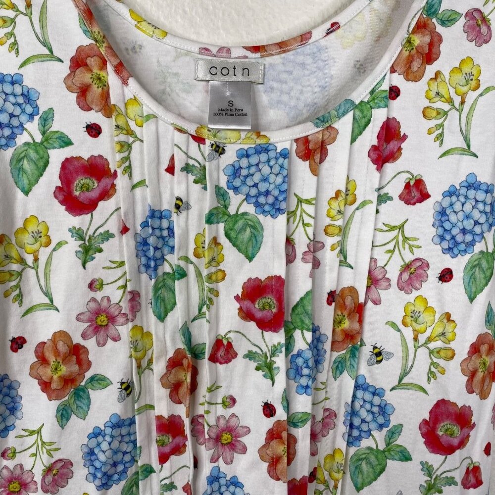 Cotn Women's Cottage Core Prairie Boho Floral Ladybug Bee Dress Multicolor Sz S - Picture 6 of 14
